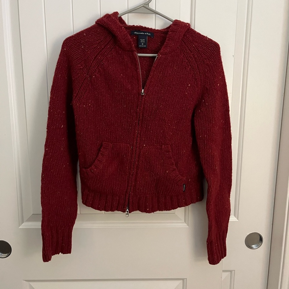 Red Abercrombie Zip-Up Hooded Sweater